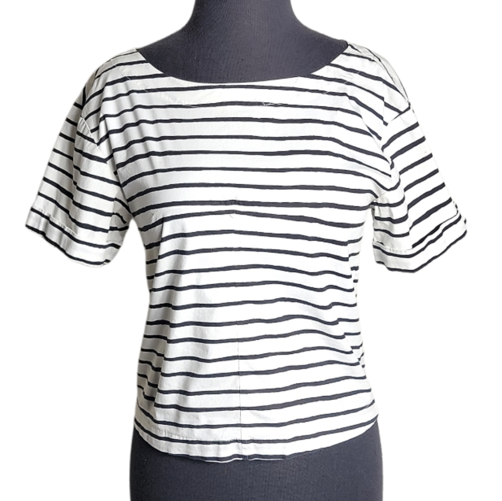 J. Crew striped scoop neck short sleeve top stretch women's XXS black white